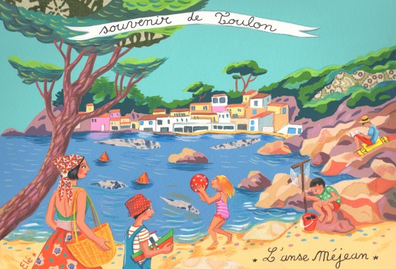 Elé33 - Souvenir de Toulon, l'anse Méjean (illu 20x29 cm, cadre 30x40 cm)