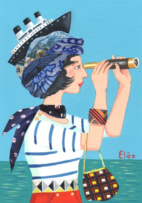 Elé83 - femme au turban, le bateau (Illu. 12x17 cm, cadre 21x30 cm) 65 euros
